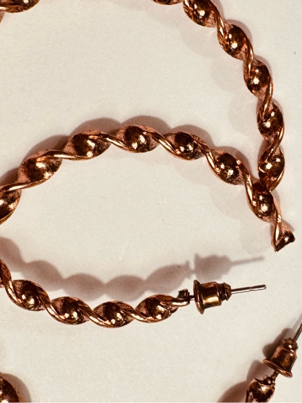 Twisted Rope Hoop Studs in Rose Gold